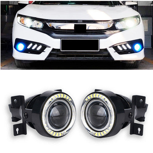 For 2016 2017 2018 2019 Honda Civic LED Angel Eyes Fog Lights DRL Blue Halo Ring