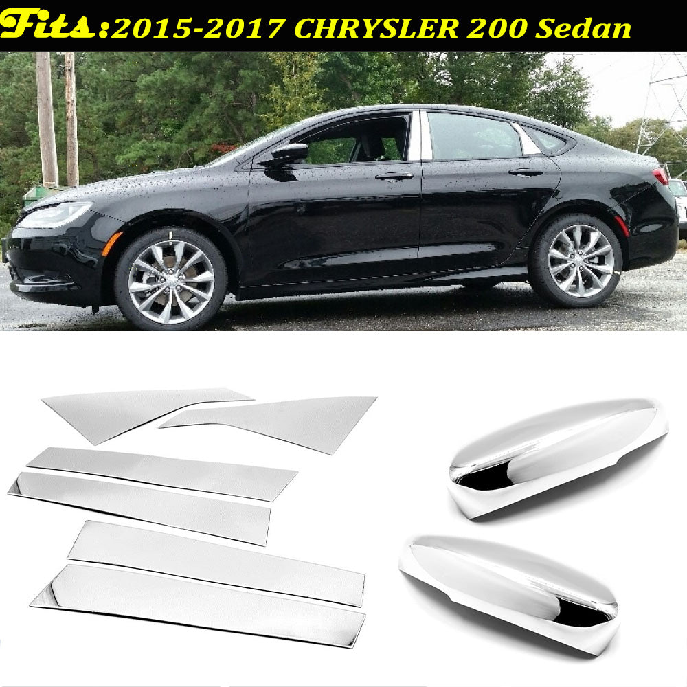 For 15-2017 Chrysler 200 Sedan 6PC Stainless Pillar Post+Top Half Mirror Covers