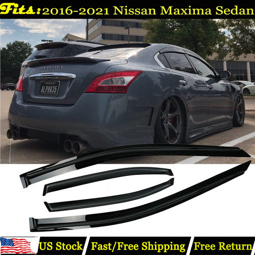 Fits 2016-2021 Nissan Maxima Tape-on Window Visor Vent Rain Guards Deflector