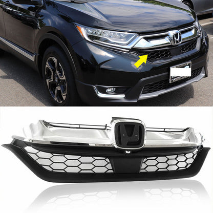 Front Upper Chrome & Black Honeycomb Bumper Grille Fit 2017-2019 Honda CRV CR-V