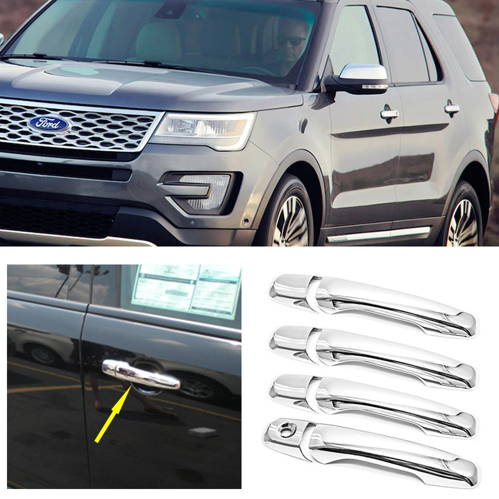 Fit 2011-2017 Ford Explorer Door Handle Chrome Covers W/O PSG Key Smart Key Cut