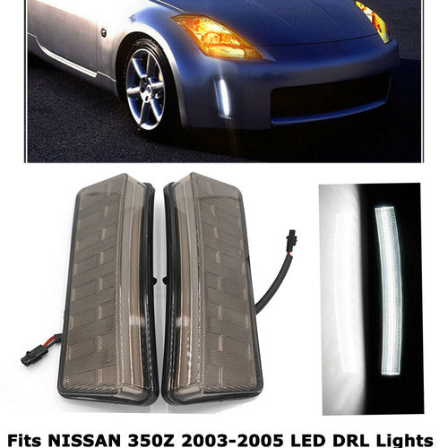 Fit NISSAN 350Z 2003 2004 2005 Front Bumper Clear LED DRL Reflector Lights Gery