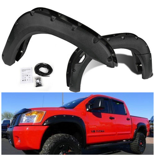 Pocket Rivet Style Fender Flares Textured Black Fit For 2004-2015 Nissan Titan