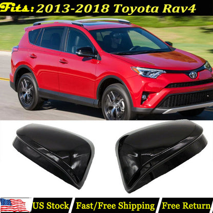 For 2013-2018 Toyota Rav4 Glossy Black Mirror Cover Overlays No Signal Cut 2PCS