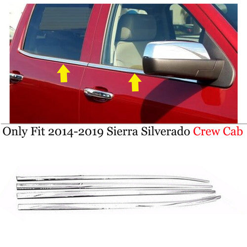 Fit 2014-2017 CHEVROLET SILVERADO/GMC SIERRA CHROME WINDOW SILL INSERT CREW CAB