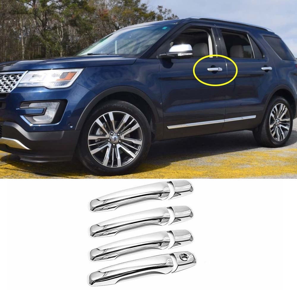 Fit 2011-2017 Ford Explorer Door Handle Chrome Covers W/O PSG Key Smart Key Cut