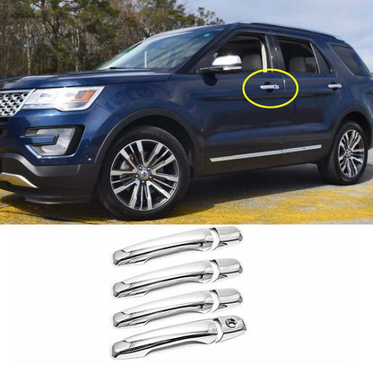 Fit 2011-2017 Ford Explorer Door Handle Chrome Covers W/O PSG Key Smart Key Cut