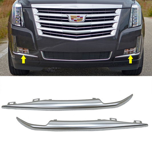 2pc Front Bumper Face Bar Chrome Trims Molding Step Pads For 2015-2020 Escalade