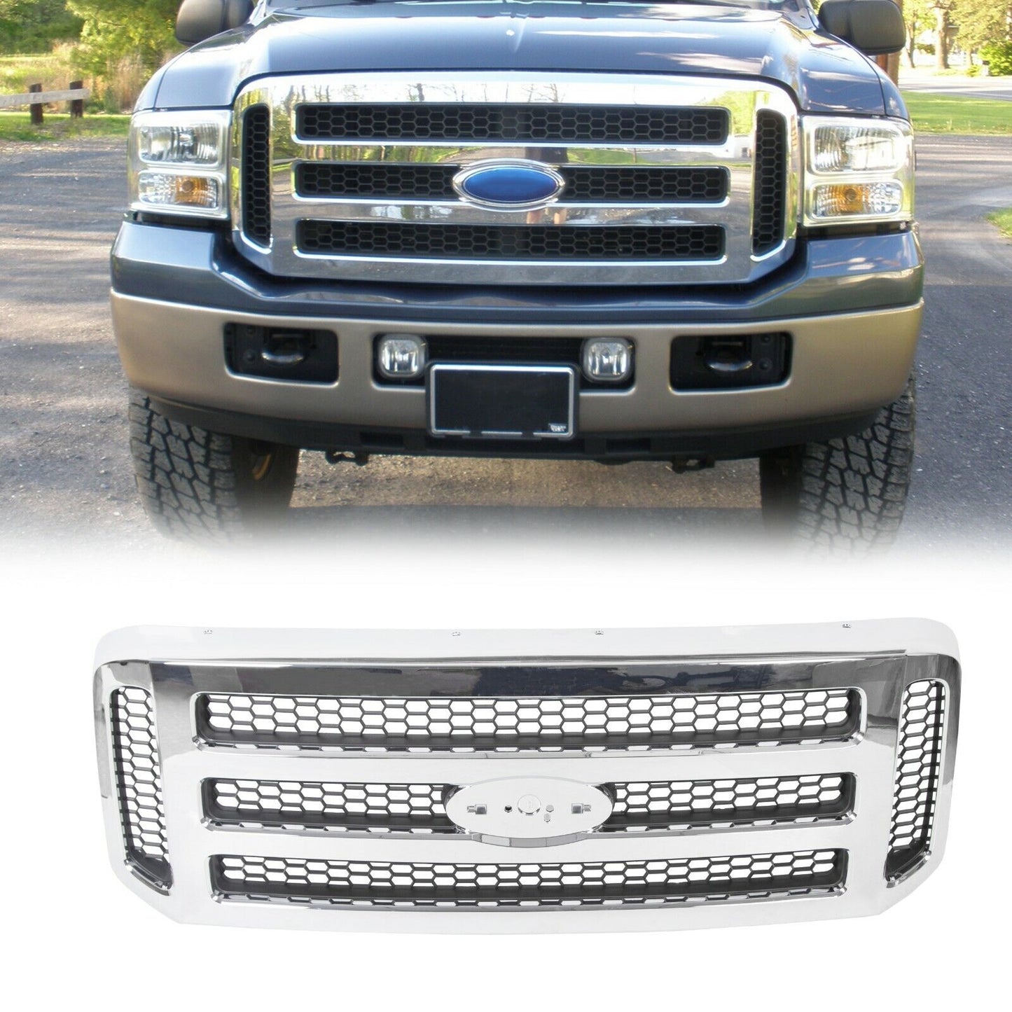 New Chrome Grille For Ford 2005 2006 2007 Super Duty F250 F350 Conversion Grill