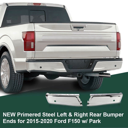 Fit For 2015-2020 Ford F150 w/ Park Primered Steel Left & Right Rear Bumper Ends