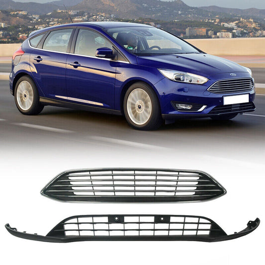 Fits 2015-2018 Ford Focus Front Bumper Mesh Upper Grill Lower Mesh Grille Set