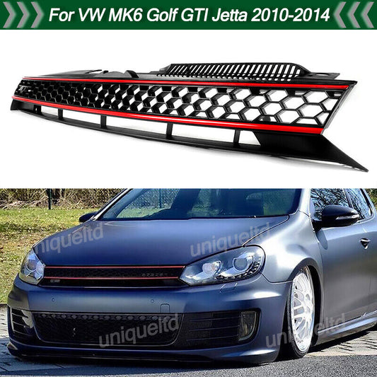 For VW MK6 Golf GTI 2010-2014 Badgeless Honeycomb Mesh Grille Replace Black+Red