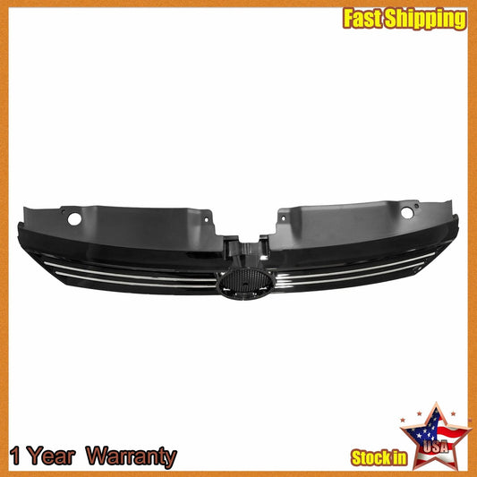 Front Upper Black Grille w/ Chrome Face Bar For 11-14 VW Jetta