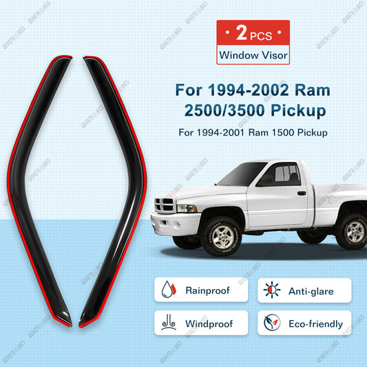 For Ram 1500 2500 1994-2002 In-Channel Smoke Window Visor Rain Guard Deflector