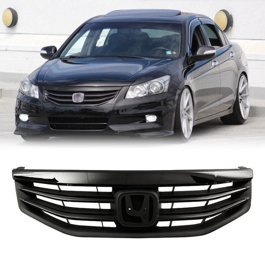 For 2011 2012 Honda Accord Front Bumper Upper Gloss Black Mesh Grill Grille