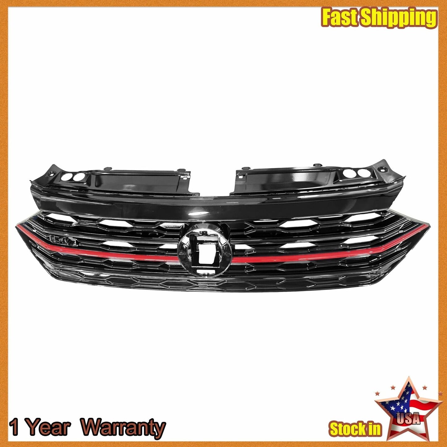 Honeycomb Grille Front Upper Red Trim w/o Sensor For 2019 2020 Volkswagen Jetta
