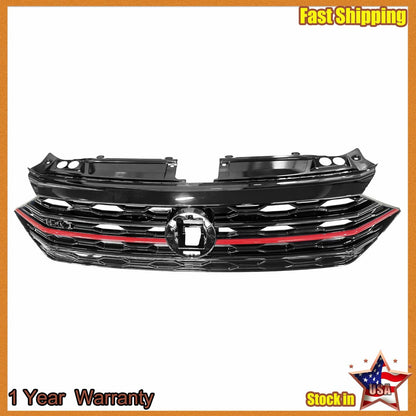 Honeycomb Grille Front Upper Red Trim w/o Sensor For 2019 2020 Volkswagen Jetta