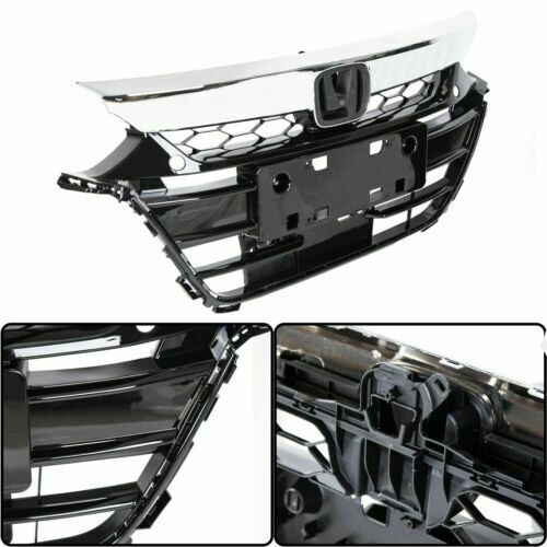 Fits 2018-2020 Honda Accord Front Chrome Upper Grille+Black Lower Bumper Grill