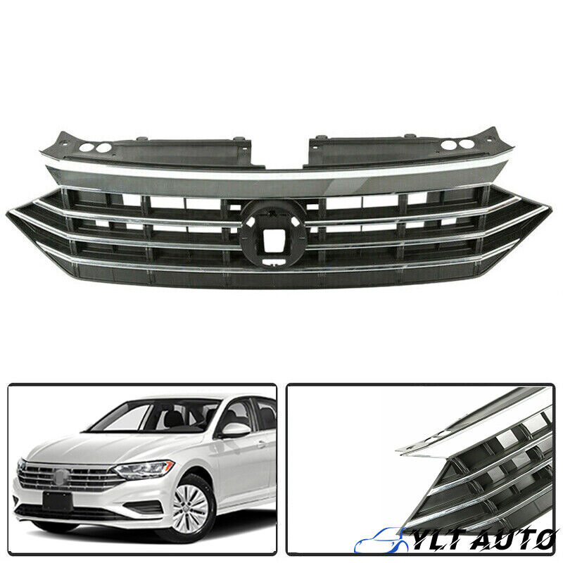 For 2019 2020 2021 Volkswagen VW Jetta Front Bumper Upper Grille w/Chrome Trim