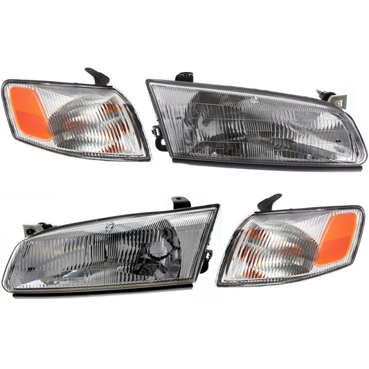 Driver & Passenger Side Headlight & Corner Light Kit Fits 97-99 For Toyota Camry