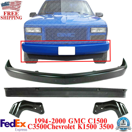 Front Bumper Primed Steel + Lower Valance + Brackets For 94 -00 GMC C1500 Chevy