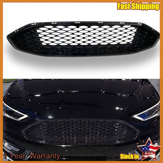 Front Bumper Glossy Black Honeycomb Mesh Grille For 2017-2018 Ford Fusion