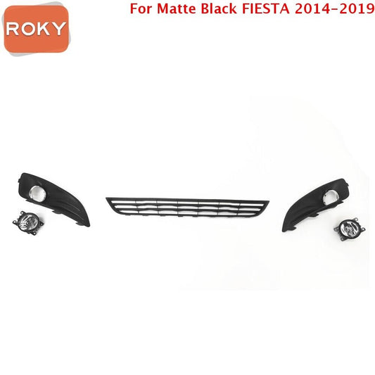 Matte Black 5PCS For FIESTA 2014-2019 Bumper Lower Grill Mesh & Fog lights Bezel