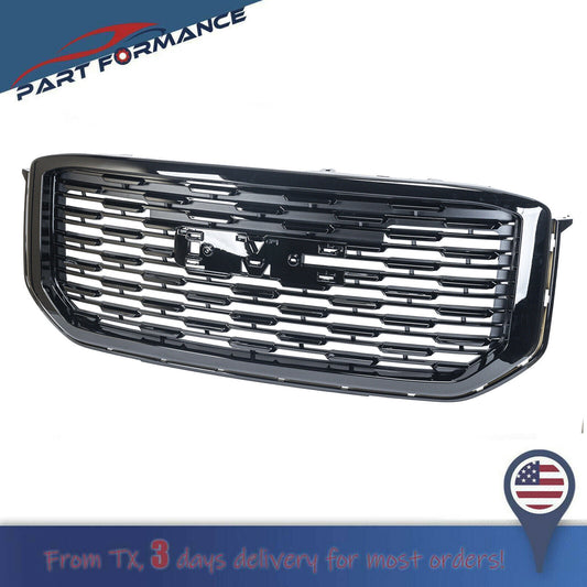 For 2015-2020 GMC Yukon/Yukon XL Gloss Black Front Bumper Grille Denali Style