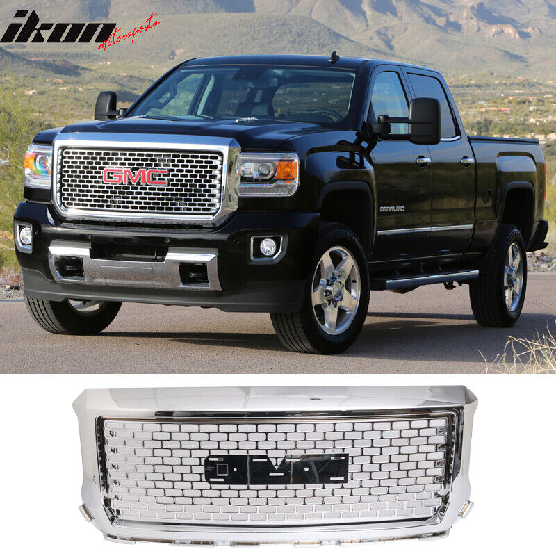 Fits 14-15 GMC Sierra 1500 Denali Style Chrome Front Bumper Hood Mesh Grille ABS