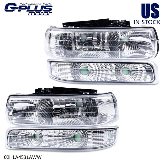 Fit For 99-02 Chevy Silverado Clear Lens Chrome Housing Headlight Lamps