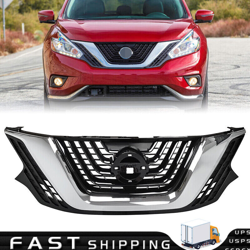 For 2015 2016 2017 2018 Nissan Murano Black Front Upper Grille w/Chrome Trim