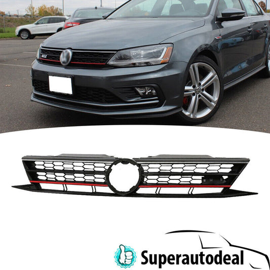 Fits 2015-2017 Volkswagen Jetta Front Upper Grille Red Trim Honeycomb Grill