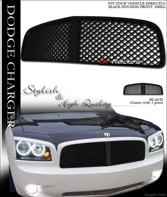 For 2006-2010 Dodge Charger Blk Luxury Badgeless Mesh Front Bumper Grill Grille