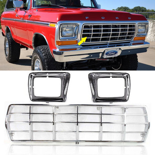 Front Headlight Bezel Bumper Grille Kit For 1978-1979 Ford Bronco