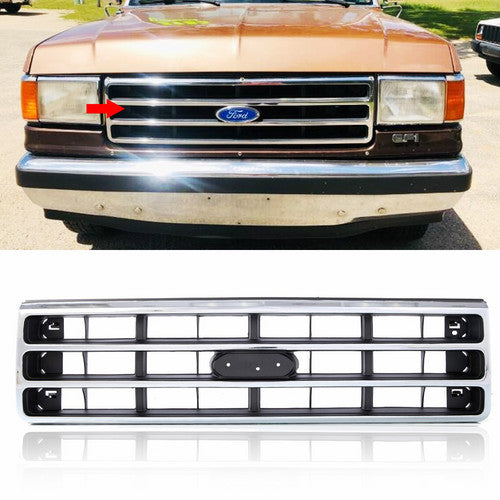 Front Bumper Grille Grill For 1989-1991 Ford F-150 F-250 Chrome & Silver