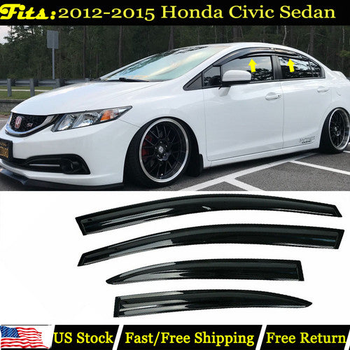 4PCS Window Visor For 2012 2013 2014 2015 Honda Civic Sedan Rain Guard Deflector