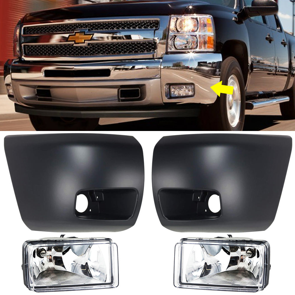 Front Bumper Extension End & Fog Lights For 2007-2013 Chevrolet Silverado 1500