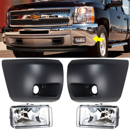 Front Bumper Extension End & Fog Lights For 2007-2013 Chevrolet Silverado 1500