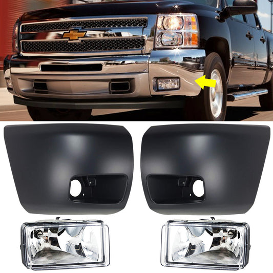 Front Bumper Extension End & Fog Lights For 2007-2013 Chevrolet Silverado 1500