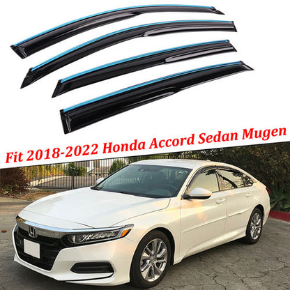 Fit 2018-2022 Honda Accord Sedan Mugen Style Acrylic Window Visors Chrome Trim