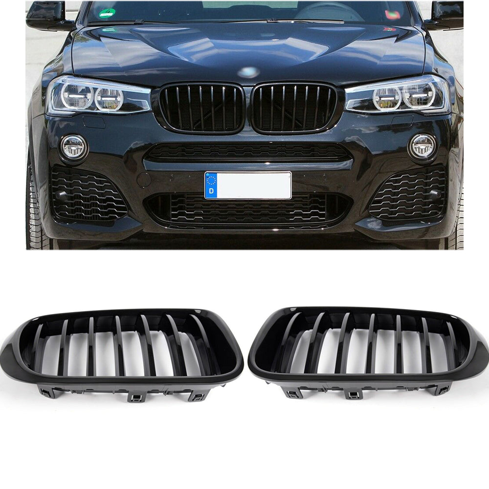 Front Bumper Black Grill Fits 2014-2017 BMW F26 X3 X4 Hood Kidney Grille Gloss