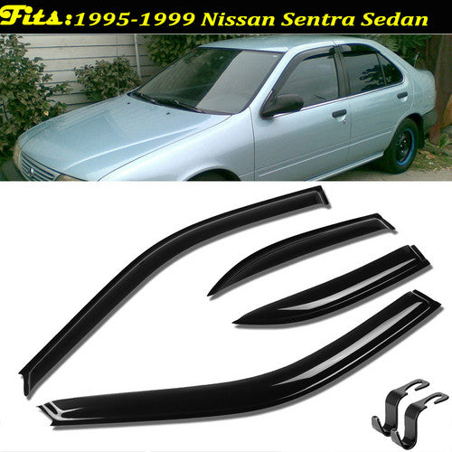 Window Visor Vent Rain Guard For 1995-1998 1999 Nissan Sentra Sedan W/2pcs Hooks