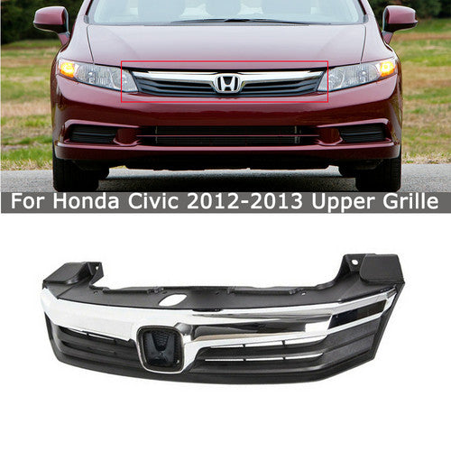 Bumper Upper Grille For Honda Civic 4DR Sedan 2012 2013 Chrome Mesh Style Grill