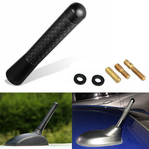 3" Car Antenna Red Real Carbon Fiber Aluminum Universal Short Screw-On Mast