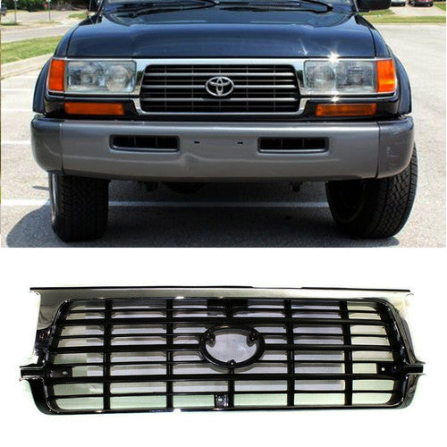 Front Bumper Grille Grill Assembly Black & Chrome For 95-97 Toyota Land Cruiser