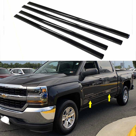 Fit 2014-2018 Silverado&GMC Sierra 1500 Crew Cab Gloss Black Side Moldings Kit