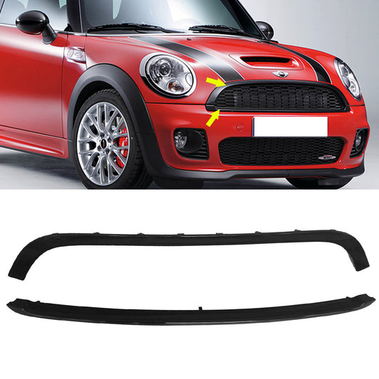 Upper & Lower Glossy Black Hood Molding Grille Trim For 2007-2015 Mini Cooper