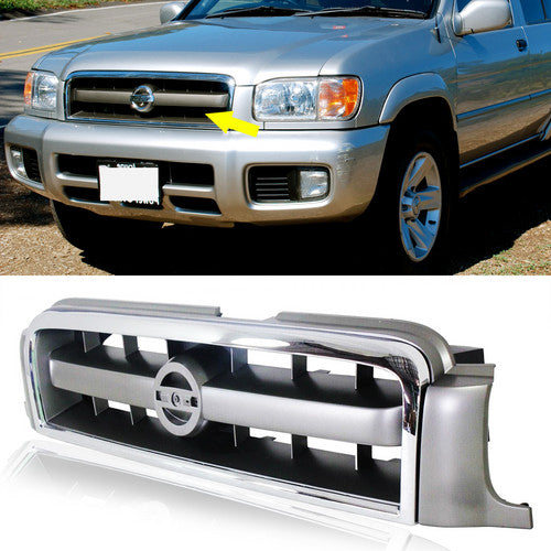 Grille For 2003-2004 Nissan Pathfinder Chrome Shell w/ Gray Insert Plastic