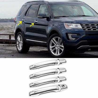 Fit 2011-2017 Ford Explorer Door Handle Chrome Covers W/O PSG Key Smart Key Cut