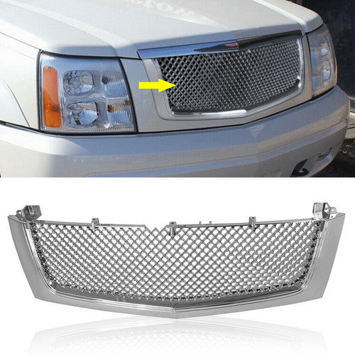 Front Hood Grille Fits 2002-2006 Cadillac Escalade Polished ABS Mesh Bumper